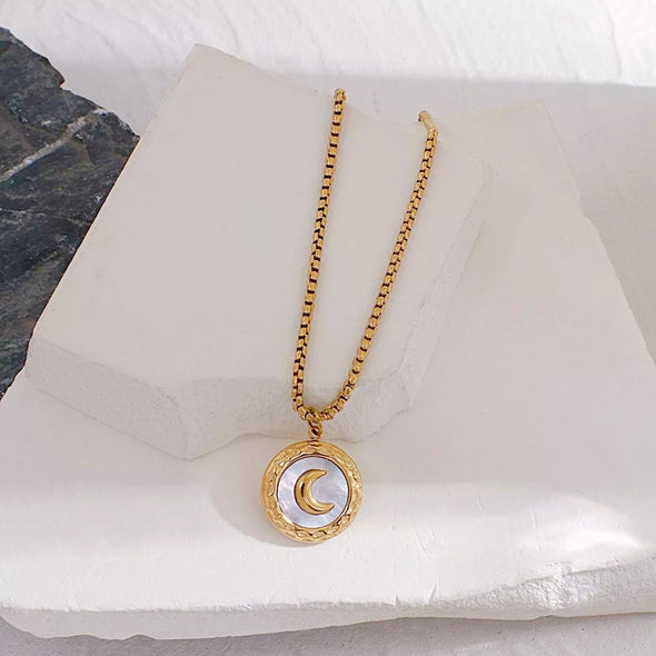 Presleigh - 18k gold plated mother of pearl moon pendant necklace