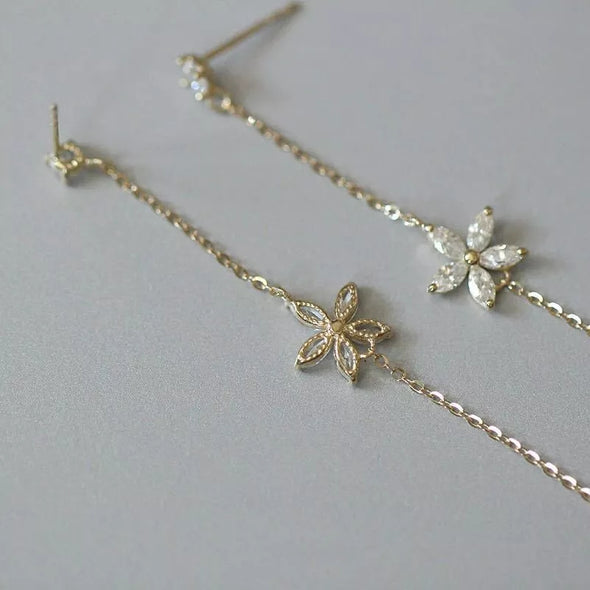 Annabelle - 14k gold plated 925 sterling silver zircon flower string drop earring