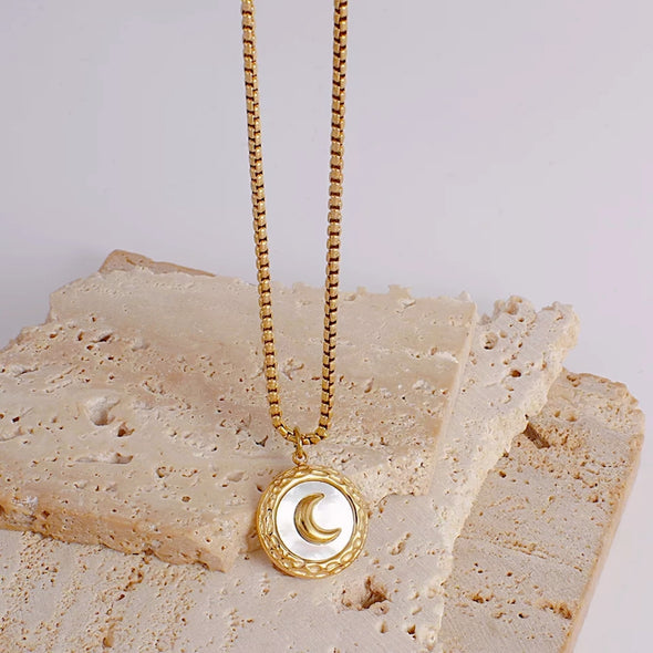 Presleigh - 18k gold plated mother of pearl moon pendant necklace