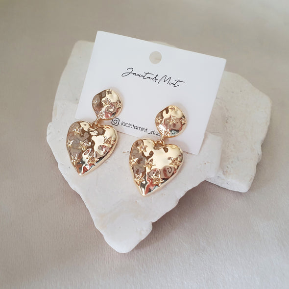 Janice - 14k gold plated heart shaped drop earring