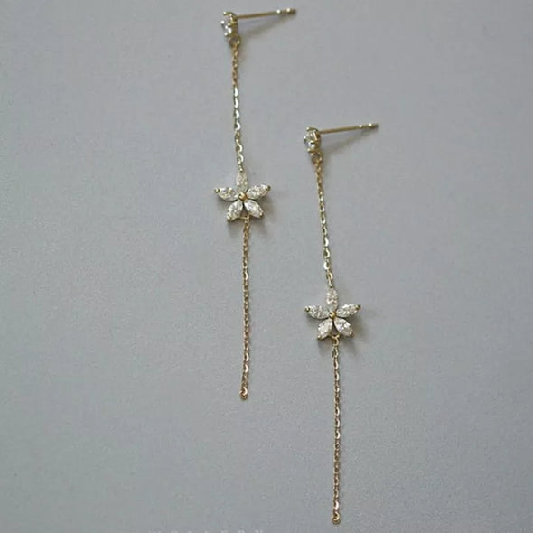 Annabelle - 14k gold plated 925 sterling silver zircon flower string drop earring
