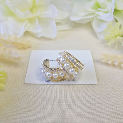 Zara - 14k gold plated zircon&pearl open hoop earring